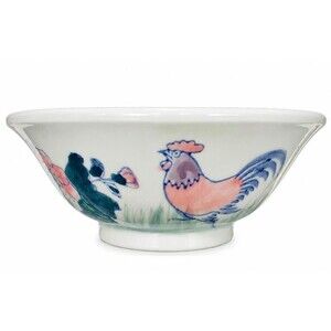 Vintage Pier 1 Imports Hand Painted Porcelain Rooster & Floral Serving Bowl 7" F